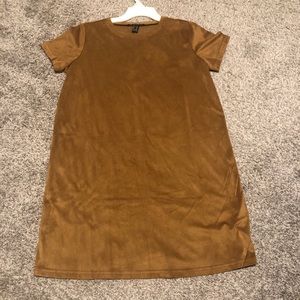 Camel suede T-shirt dress